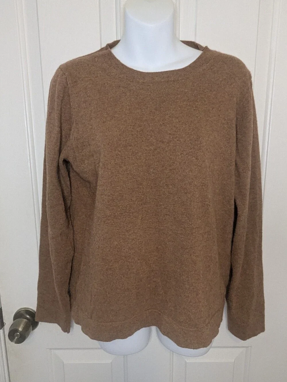 J Crew Teddie Sweater L Brown Cotton Wool Crewneck Pullover Academia Preppy